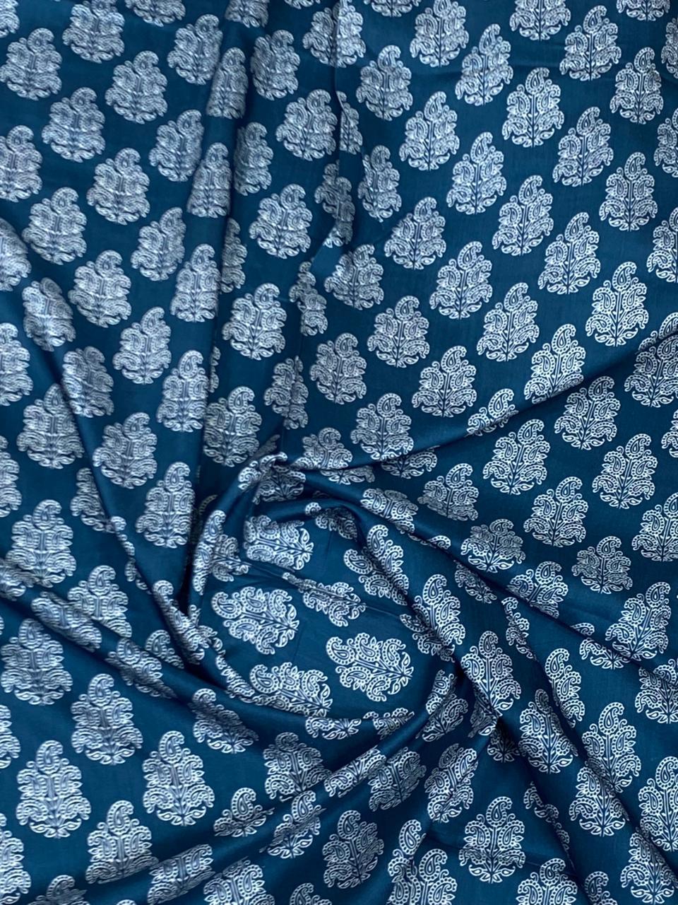 Viscose Printed Fabric – Digital All Over Paisley Design (Blue & White)