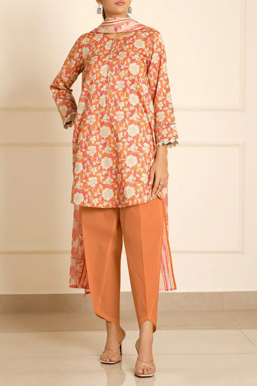 SAYA – 3-Piece Printed Lawn Suit – Sunset Zest