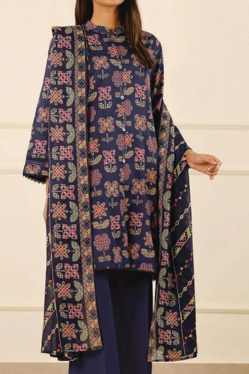 SAYA – 3-Piece Printed Lawn Suit – Midnight Ethnic