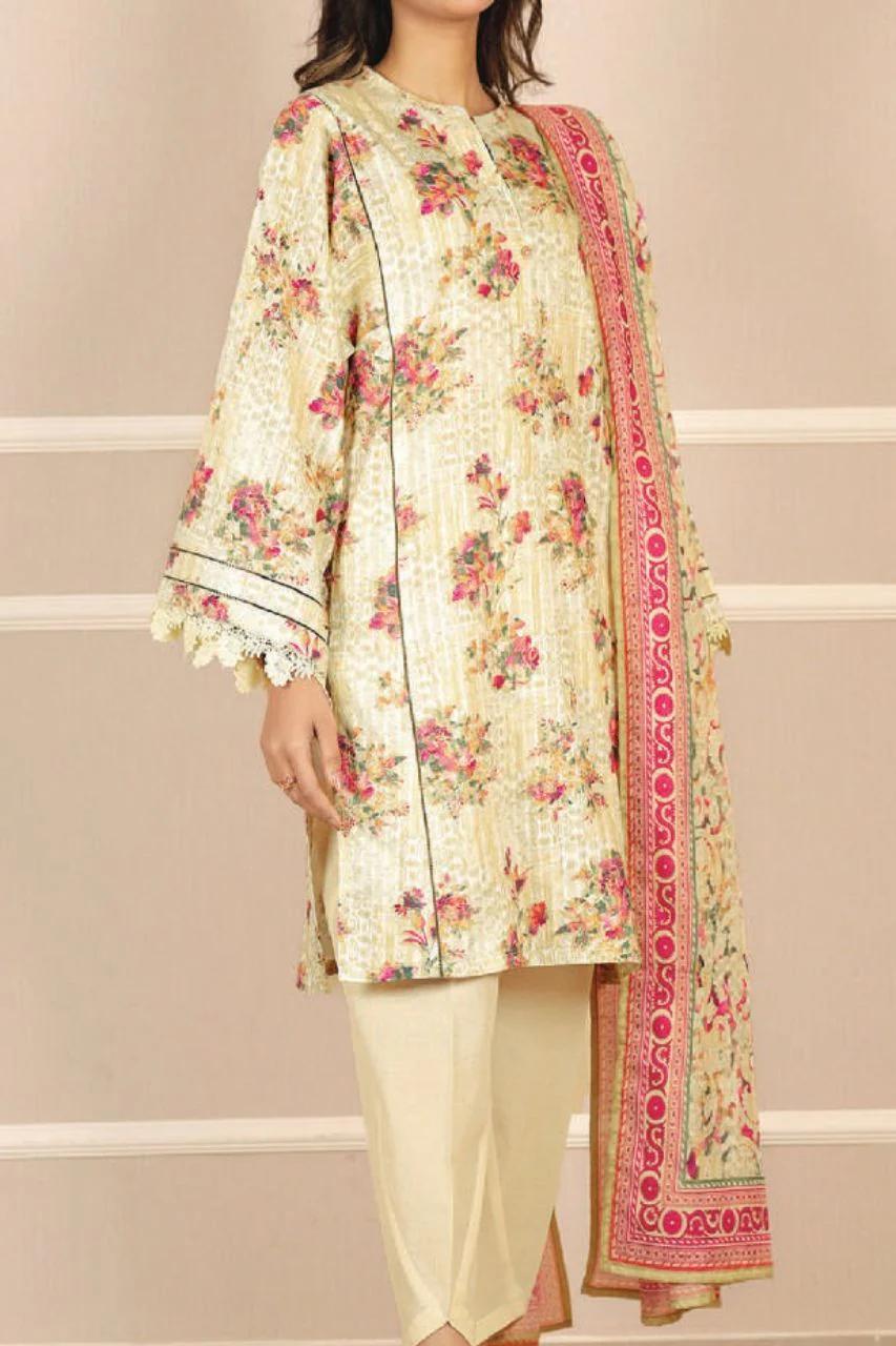 SAYA – 3-Piece Unstitched Printed Lawn Suit (Tangerine Blossom)