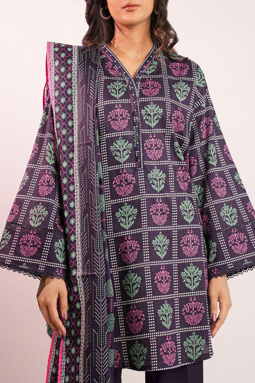 SAYA – 3-Piece Unstitched Printed Lawn Suit (Tangerine Dream)