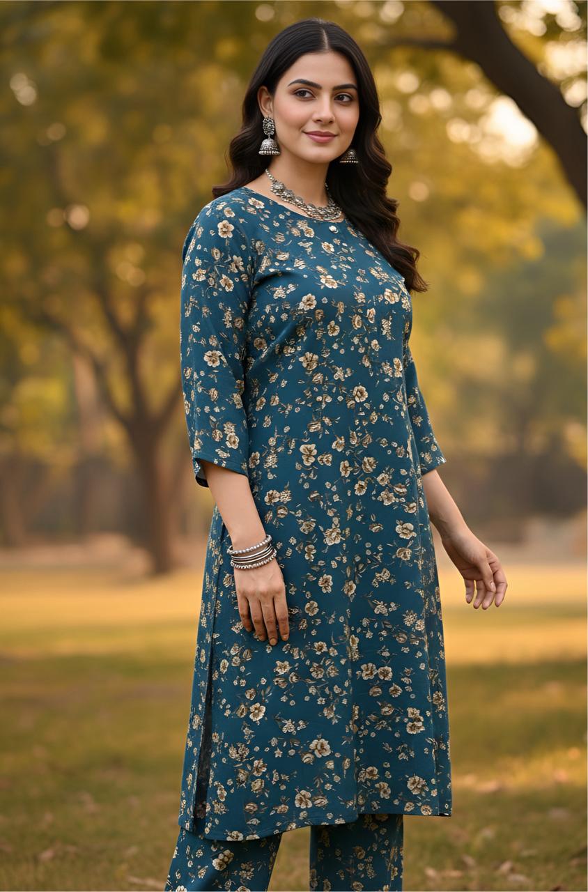 Selonya Viscose Floral Printed Fabric – Blue Base